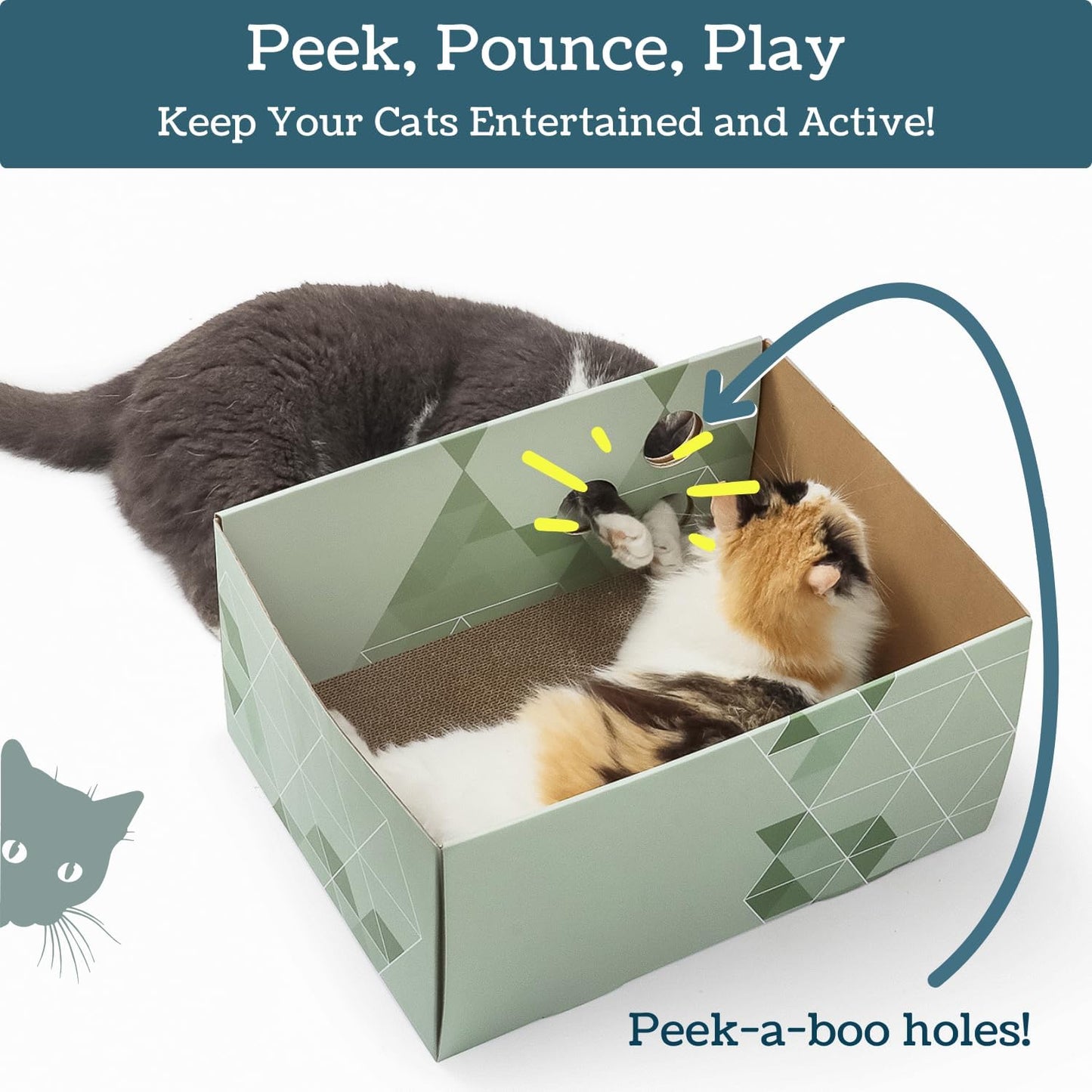 Heavy Duty Cardboard Cat Scratching Box with Refillable Double-Sided Cat Scratcher Board for Indoor Cats