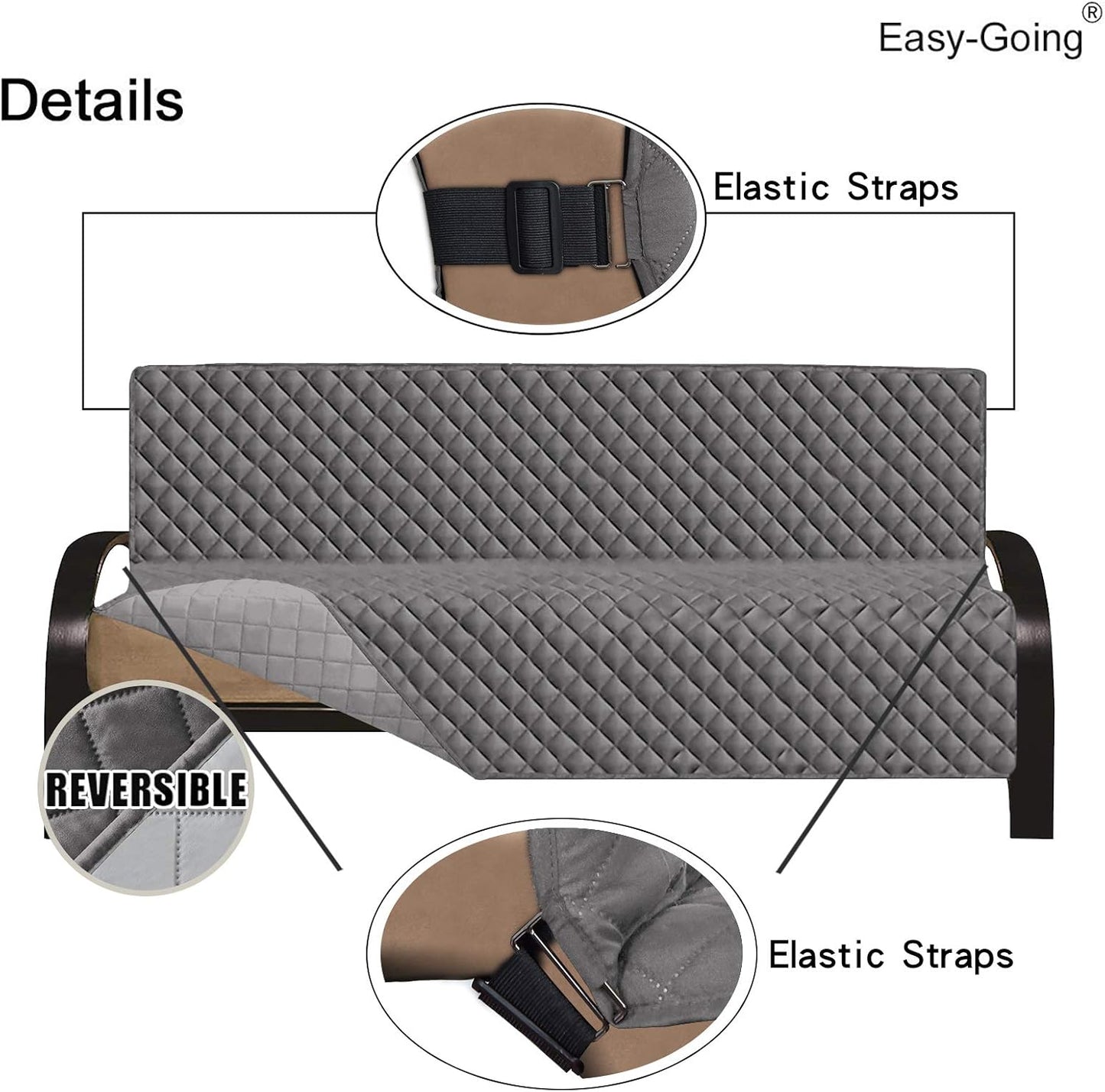 Easy-Going Futon Sofa Slipcover Reversible Armless, Furniture Protector Couch Cover Water Resistant Pets Kids Children Dog Cat (Gray/Light Gray)