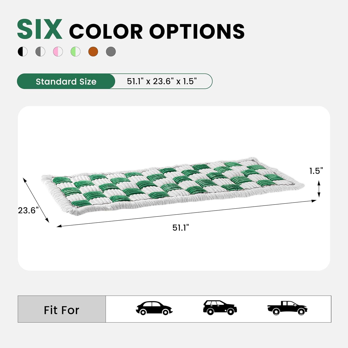 Backseat Dog Bed Mat for Car, Non-Slip Dog Bed for Car Back Seat, Soft & Cozy Dogs Blanket, Washable Travel Pet Mat Seat Protector for Cars, SUVs, Trucks (Green/White, 51.1"L x 23.6"W x 1.5"Th)