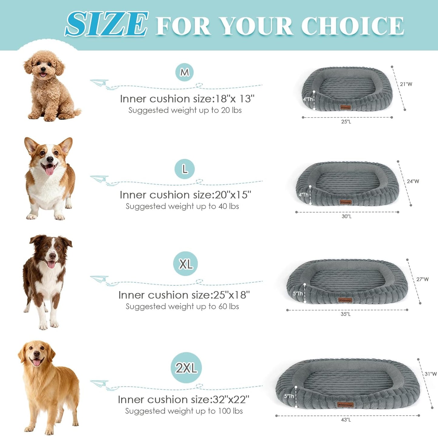 Cute Dog Bed for Small Dogs -Soft Durable Calming Puppy Bed with Removable Washable Zipper Cover & Anti-Slip Bottom, Rectangle Anti-Anxiety Puppy Cat Bed with Handle, 25x21x4inches, Grey