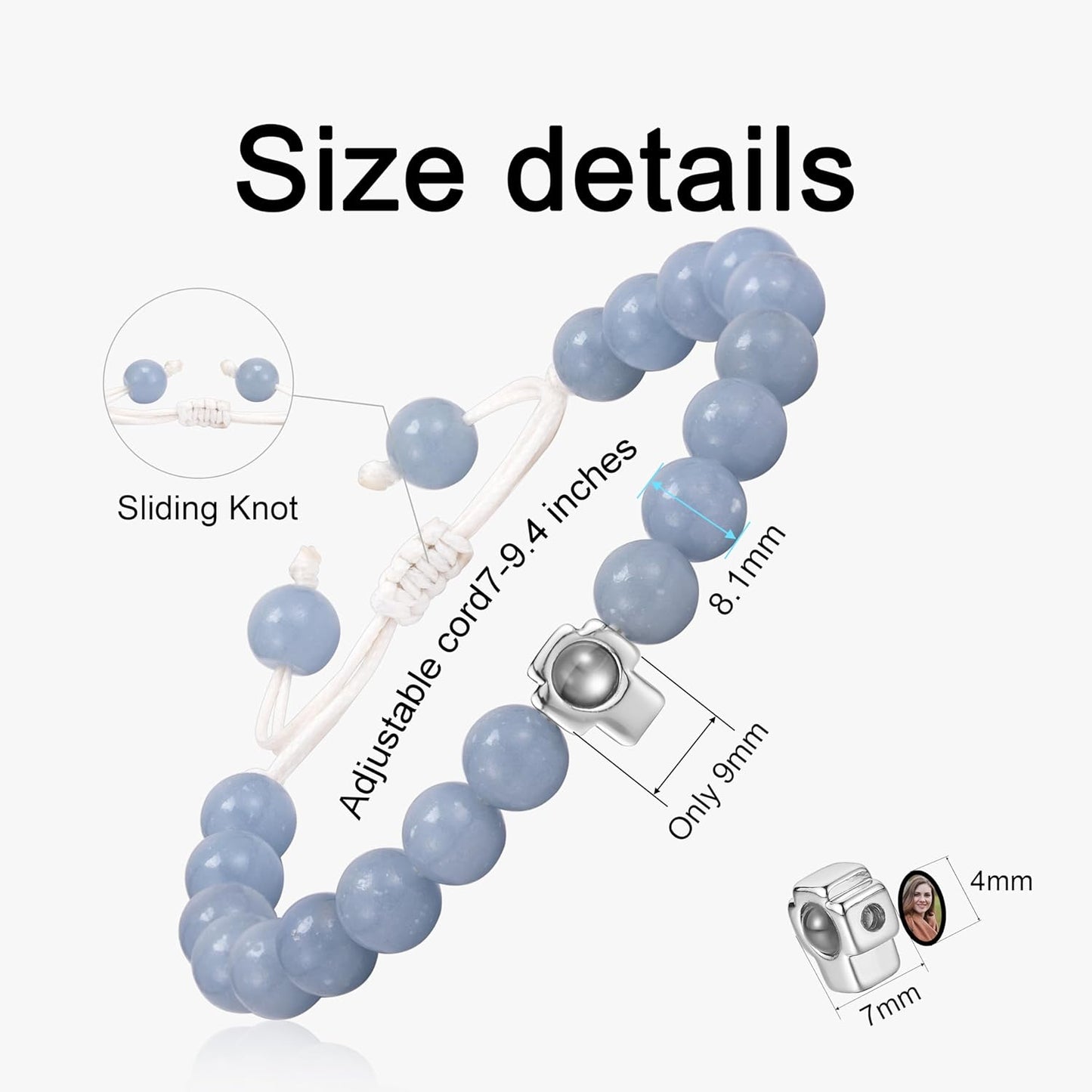 EMIRISTIC Custom Photo Bracelet - Personalized Picture Natural Stone Cuban Chain Bracelet - Any Special Day Gifts