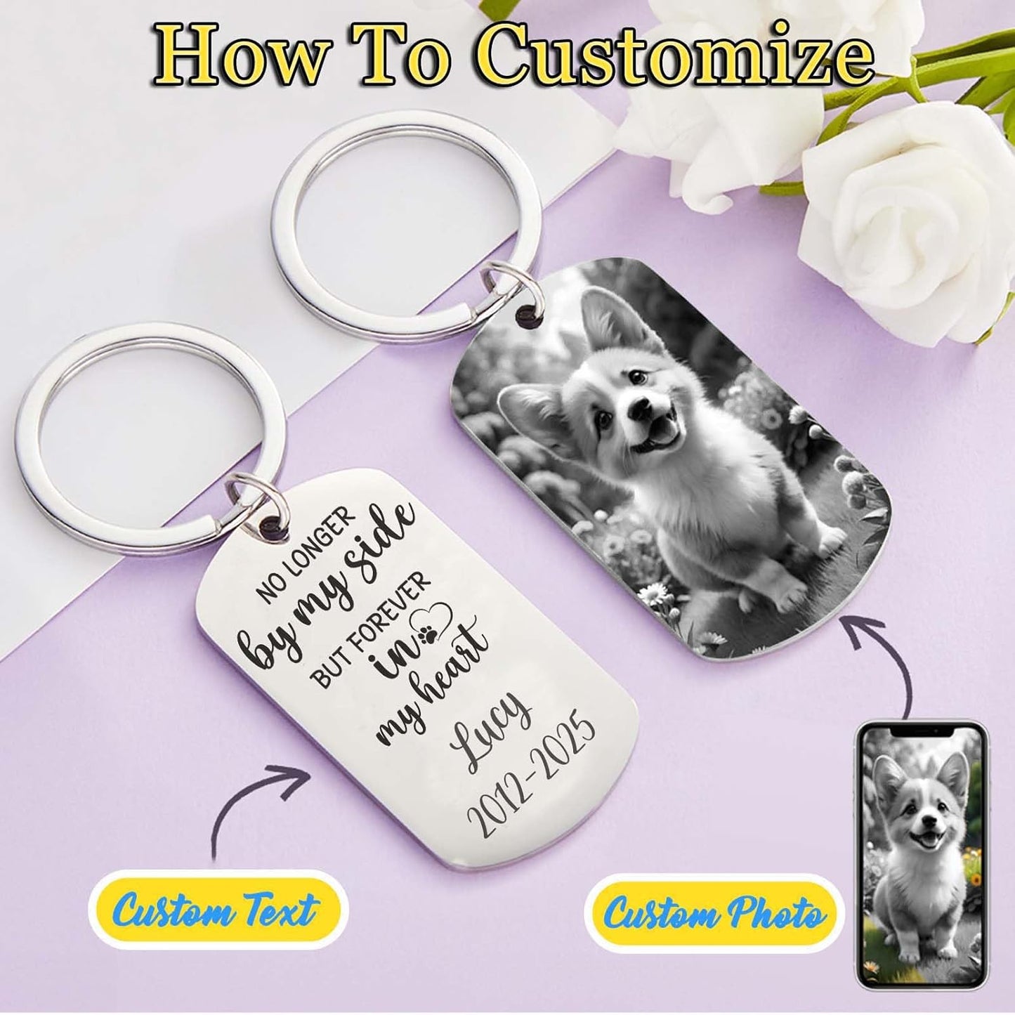 Personalized Pet Memorial Keychain for Loss of Dog Custom Keychain with Dog Picture Customized Sympathy Keyring