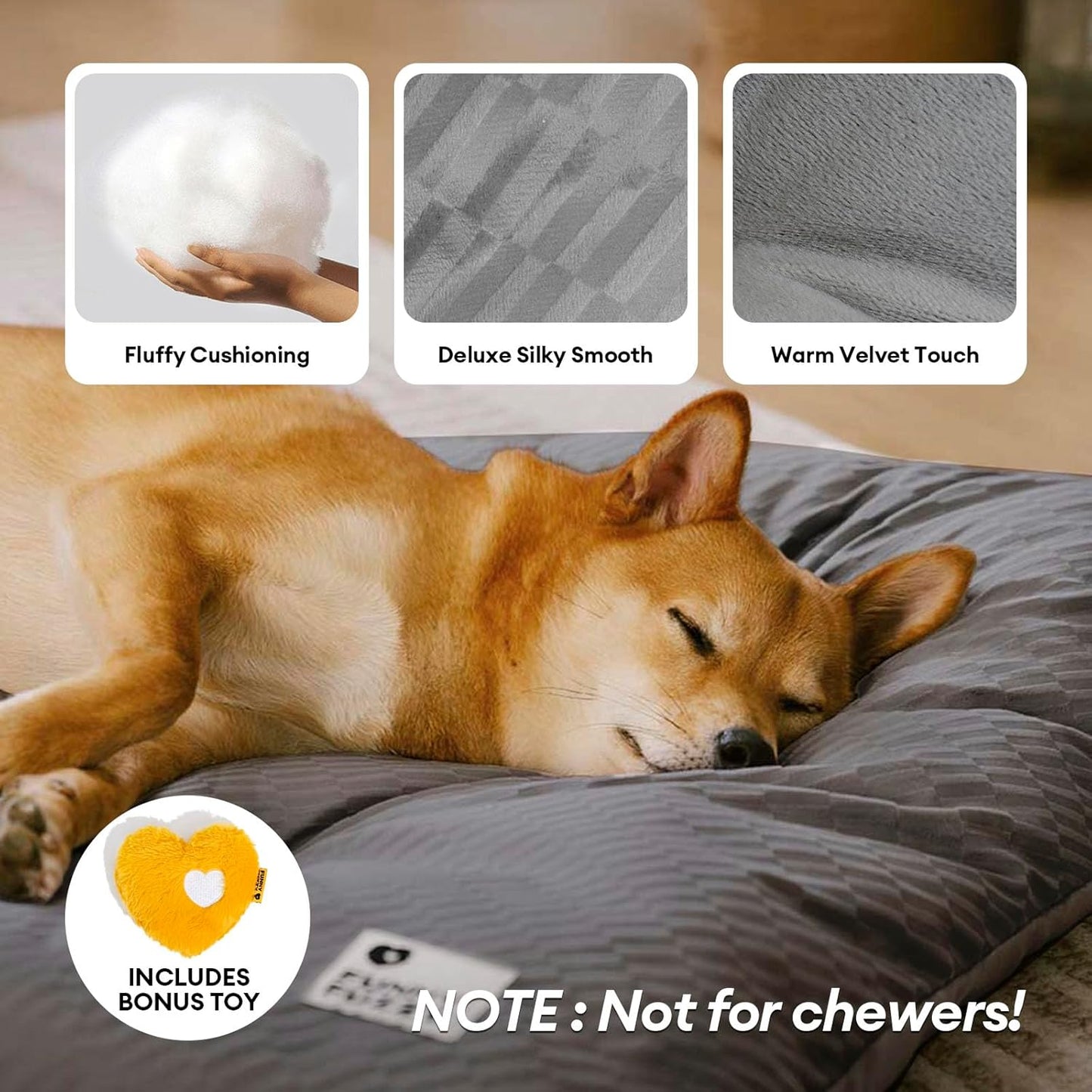 FUNNY FUZZY 35×23 Washable Dog Crate Bed,Orthopedic Cushion Mattress for Large Dogs-Fits 36 Inch Dog Crates, Reversible,Durable & Comfortable Pet Bed,L,Charcoal Grey