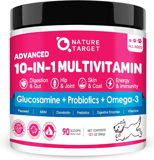 NATURE TARGET Dog Vitamins Powder, Probiotics & Digestive Enzymes for Gut Health, Glucosamine & Chondroitin & Omega 3, Complete Supplement for Homemade Dog Food, Joint & Skin & Immune Support