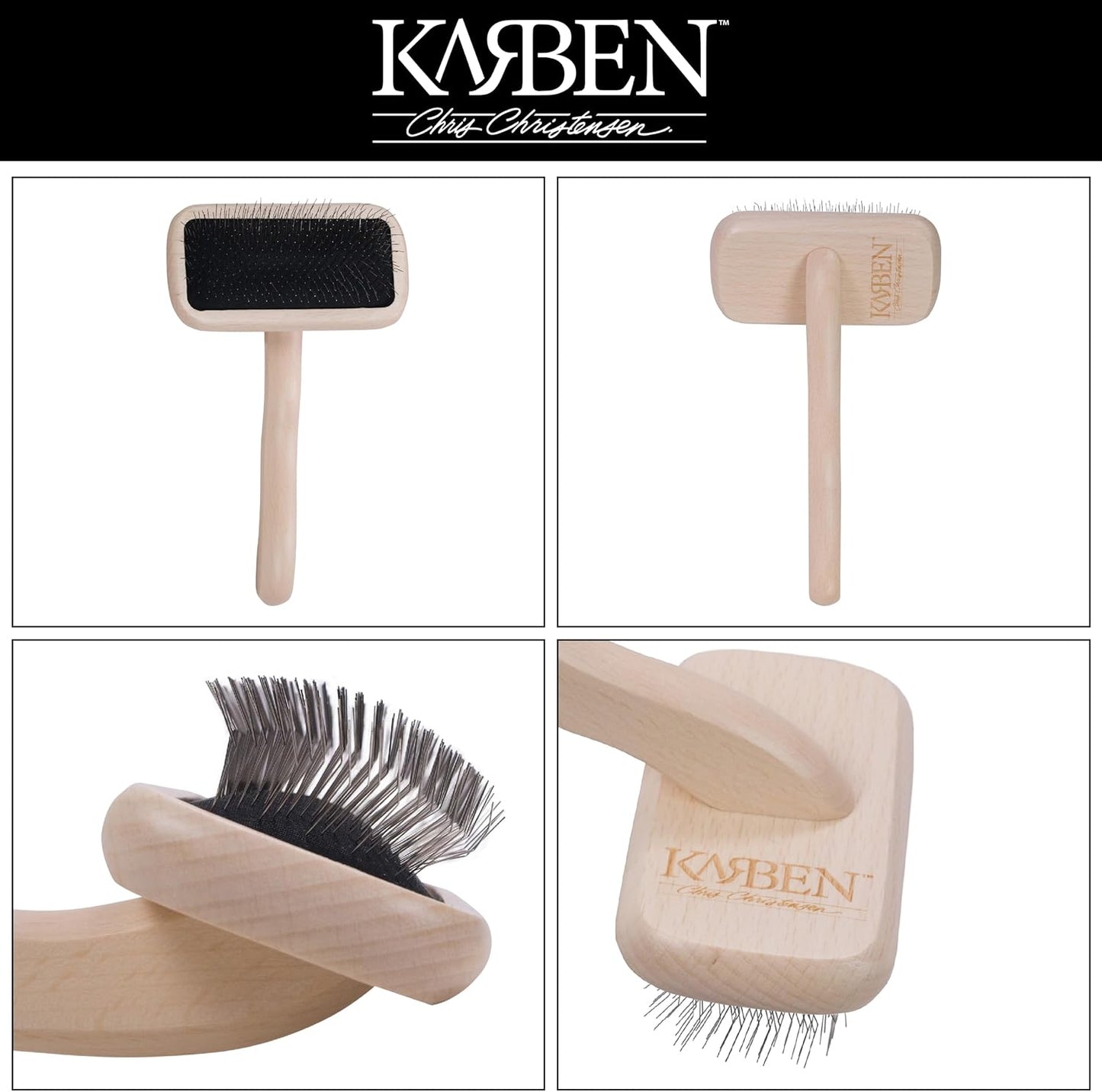 Chris Christensen Karben II Slicker Brush for Dogs, Groom Like a Professional, Ideal For All Coat Types, Remove Shedding Coat, Tangles and Dead Undercoat, 17 mm Stainless Steel Pins, Small