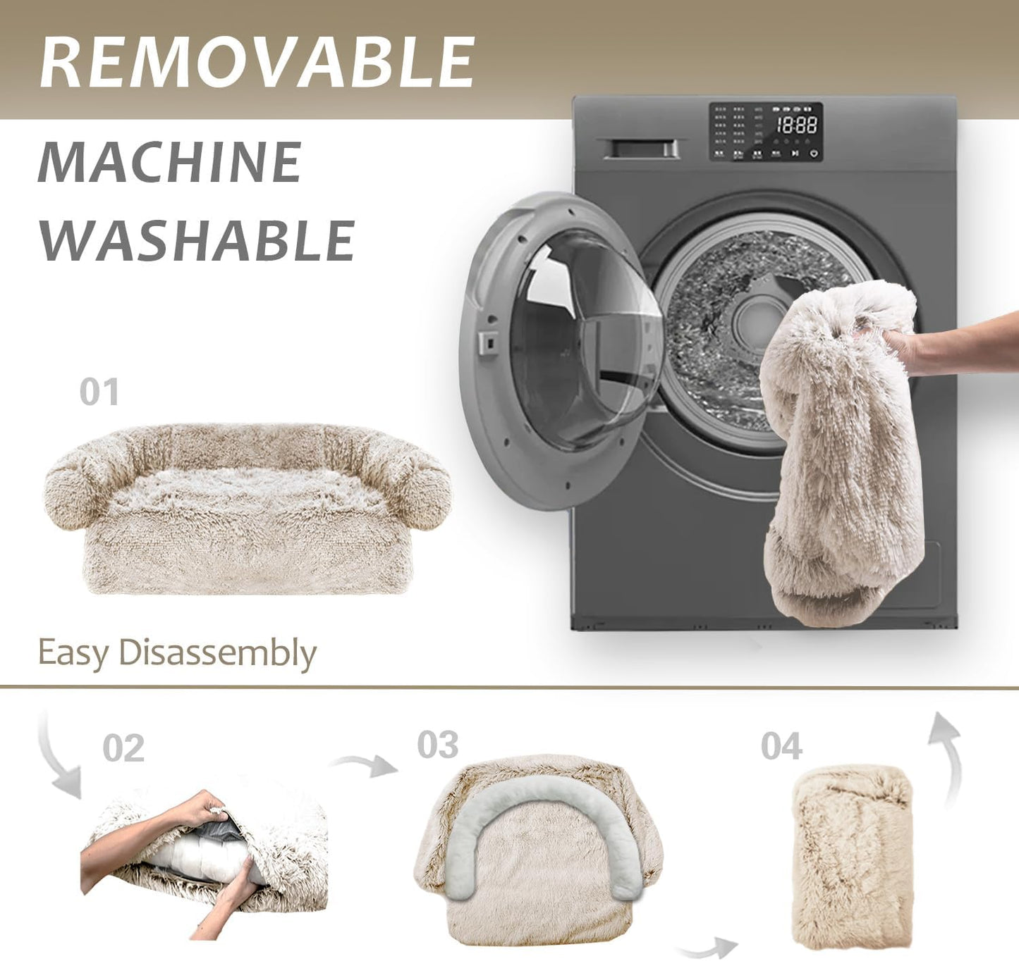 Calming Dogs/Cats Bed Mats, Dog Pad Washable Removable Couch Cover, Plush Long Fur Mat for Pets, Waterproof Lining, Perfect for Small, Medium and Large Dogs and Cats (Gradient Brown, 53"x39")