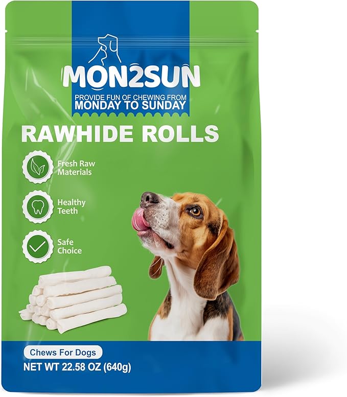 MON2SUN Dog Rawhide Rolls Twist Sticks Chew Treats Natural Flavor 6.5 Inch 40 Count for Puppy and Small Dogs