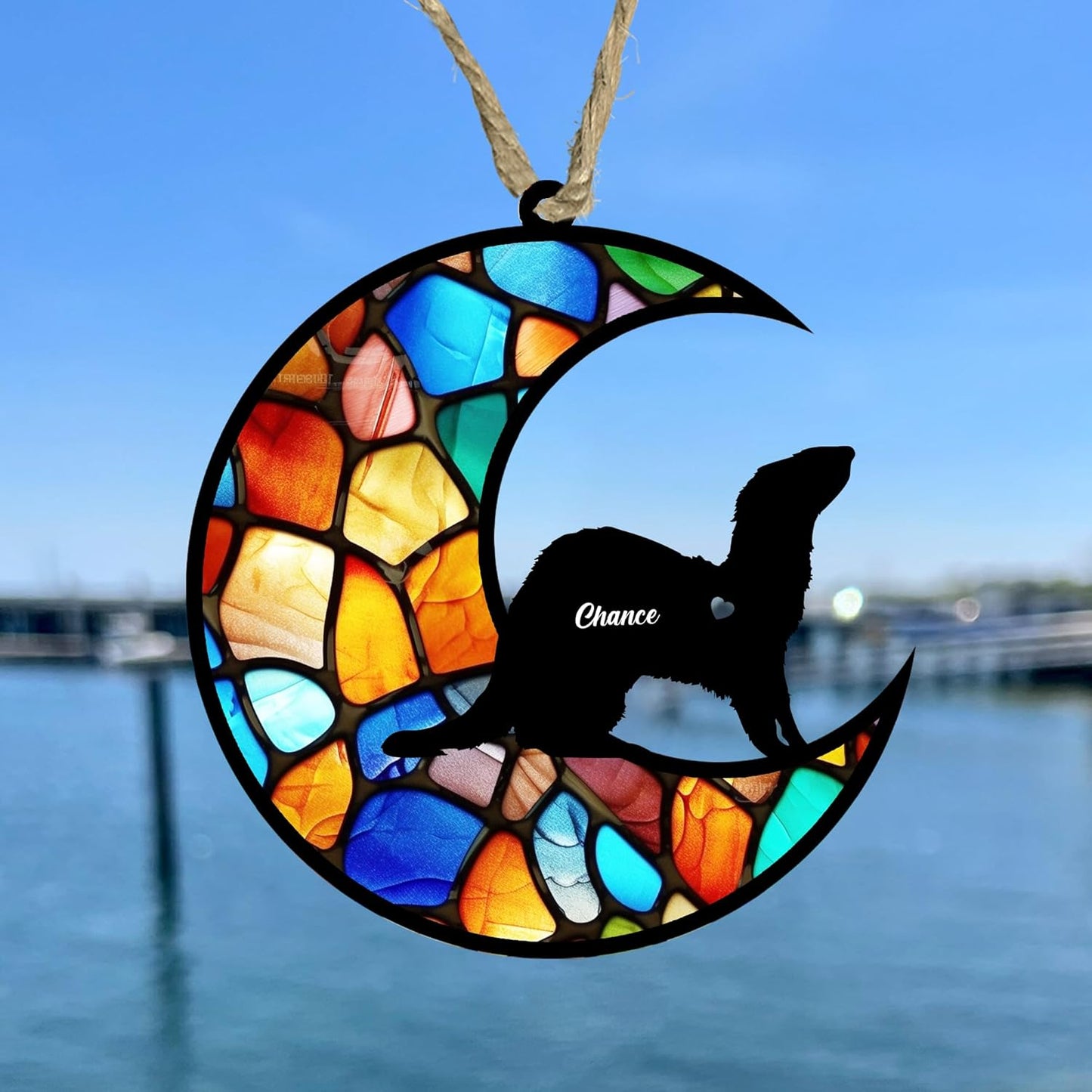 Personalized Ferret Memorial Suncatcher/Ornament - Custom Name Loss Ferrets Bereavement Ornaments, Stained Glass Light Catcher Sympathy Gift, Pet Remembrance Keepsake Memory Window Hangings