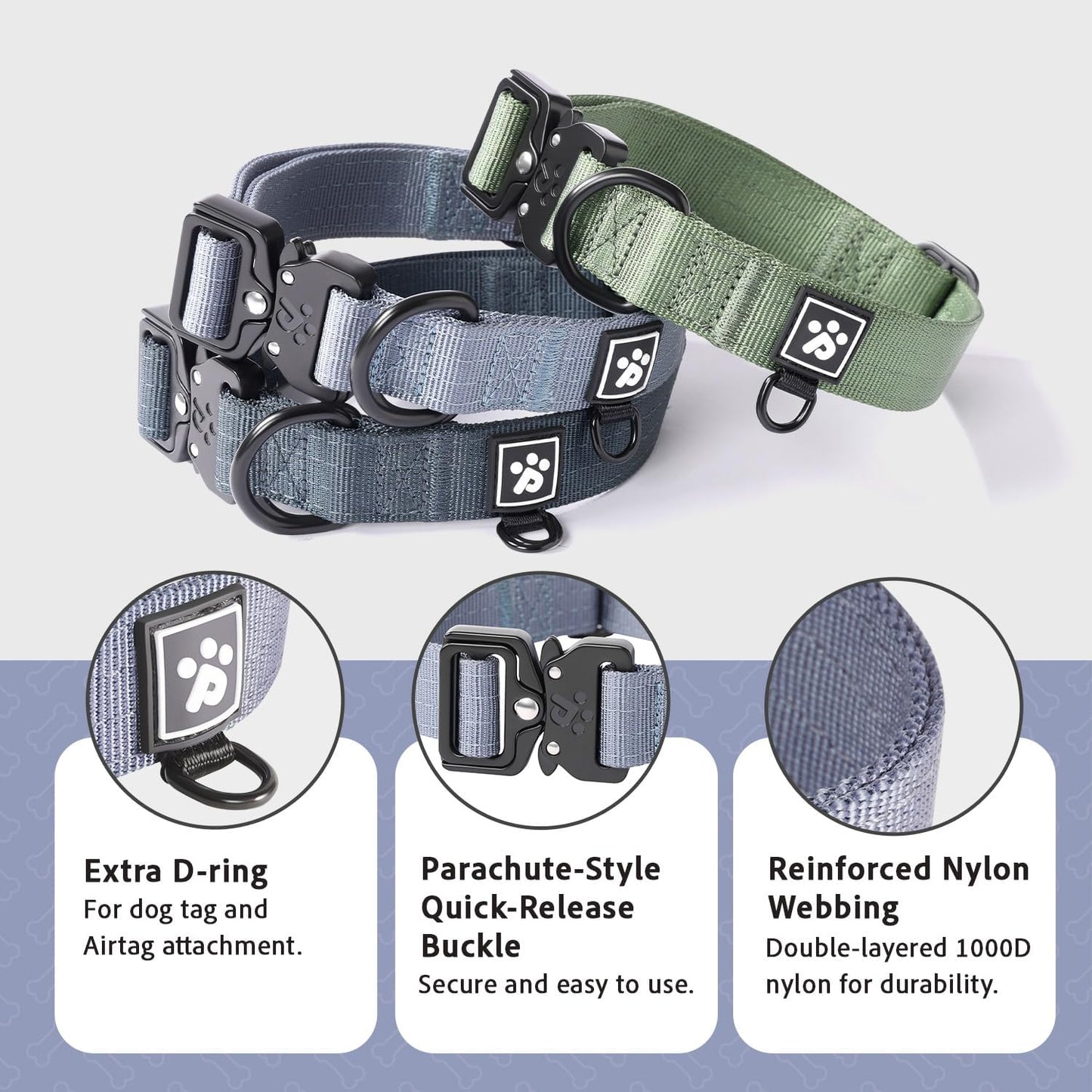 CLEPAWS Reflective Dog Collars for X-Large Dogs, Heavy Duty Tactical Dog Collar with Metal Buckle, Durable Pet Collar Quick Release, Reinforced Nylon No Pull Dog Collar (Horizon, XL)