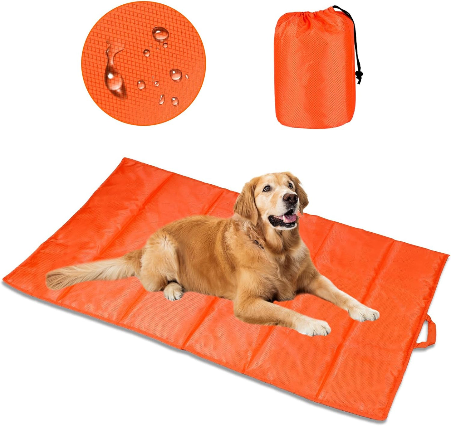 BWOGUE Large Outdoor Dog Bed, Portable Waterproof Camping Mat, Washable Travel Mat with Carry Bag for Medium and Large Dogs, 47"X27" (Orange)