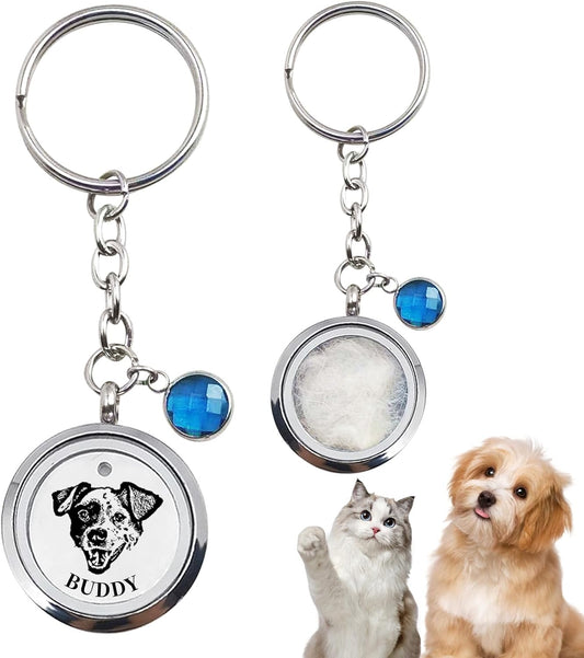 Custom Dog Hair Keychain with Photo Name, Personalized Pet Fur Keepsake for Dogs Cat Hair, Loss of Dog Sympathy Gift