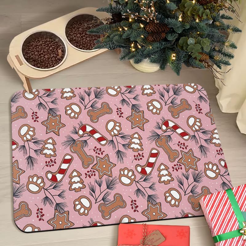 Dog Food Mats for Floors Waterproof, Cat Water Bowl Mats Pet Feeding Absorbent Placemats Christmas 16 * 24 inch