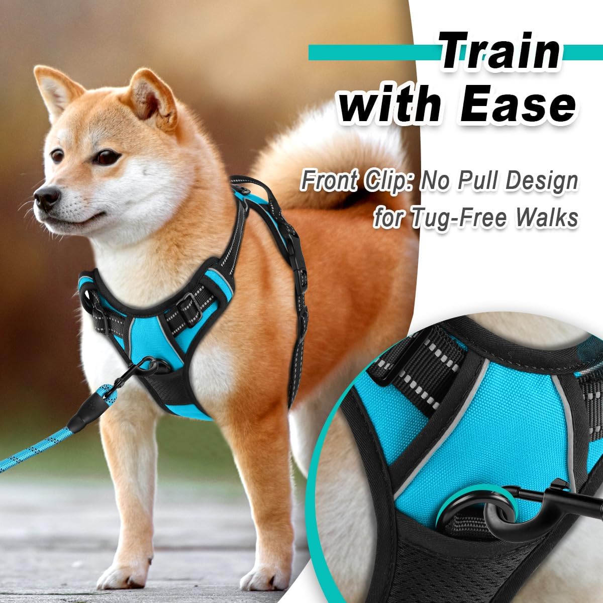 BARKBAY Dog Harness No-Pull Pet Harness Adjustable Outdoor Pet Vest 3M Reflective Oxford Material Vest for Dogs Easy Control for Small Medium Large blue Dogs (M)