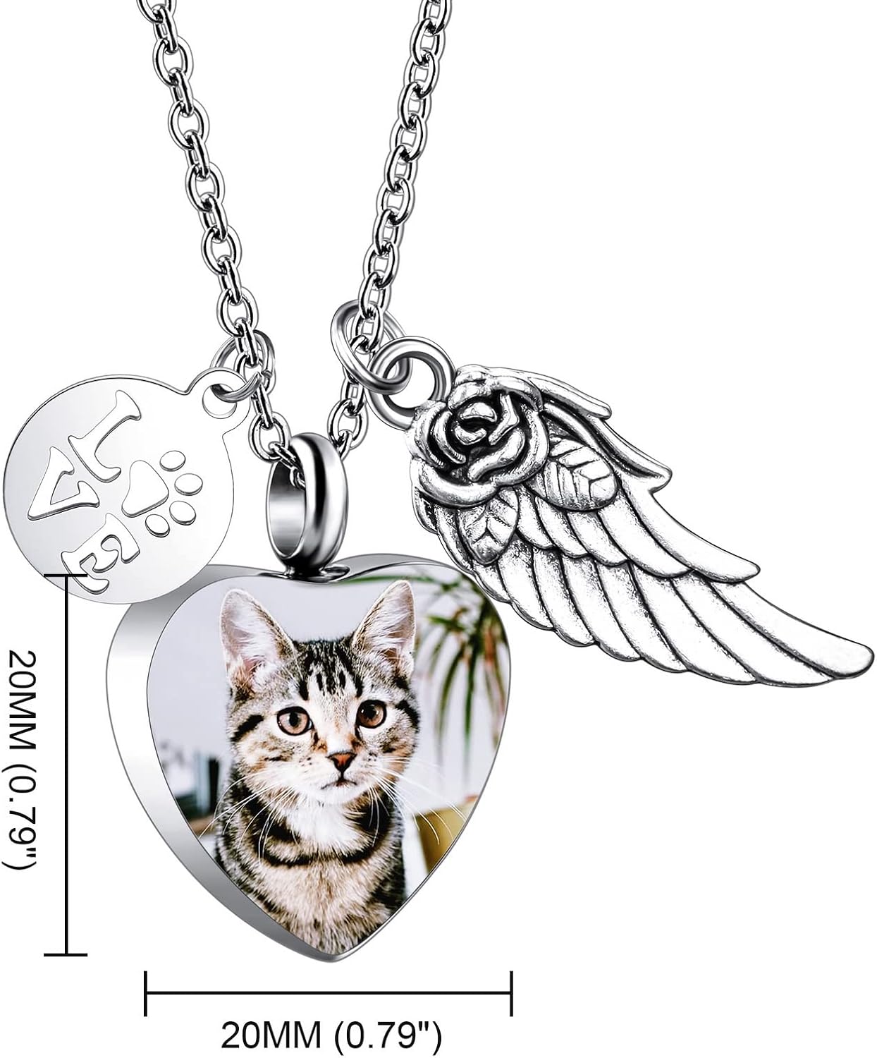 Personalized Urn Necklace for Pet Ashes Custom Photo/Name/Date Paw Print Pendant for Women Men Cremation Jewelry Memorial Keepsake for Dog/Cat/Pet Urn Necklace with Funnel Fill Kit