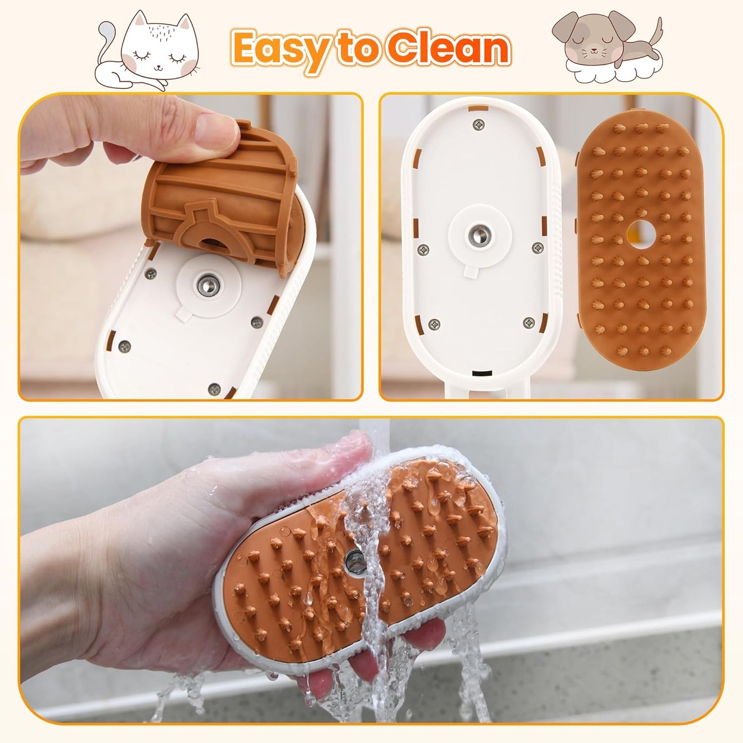 Cat Steam Brush for Shedding, 4-in-1 Rechargeable Steam Pet Brush for Cats & Dogs, Anti-Static, Gentle Fur Removal & Combing, Ideal for Short & Long Hair Pets, Easy to Use