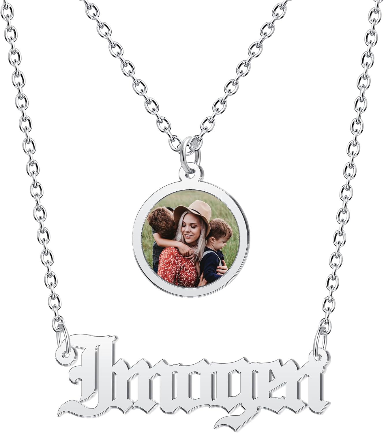 CharmSStory Personalized Photo Necklaces Custom Engraved Name Necklace Memory Keepsake Picture Necklace Pendant Customized Gifts for Women Men