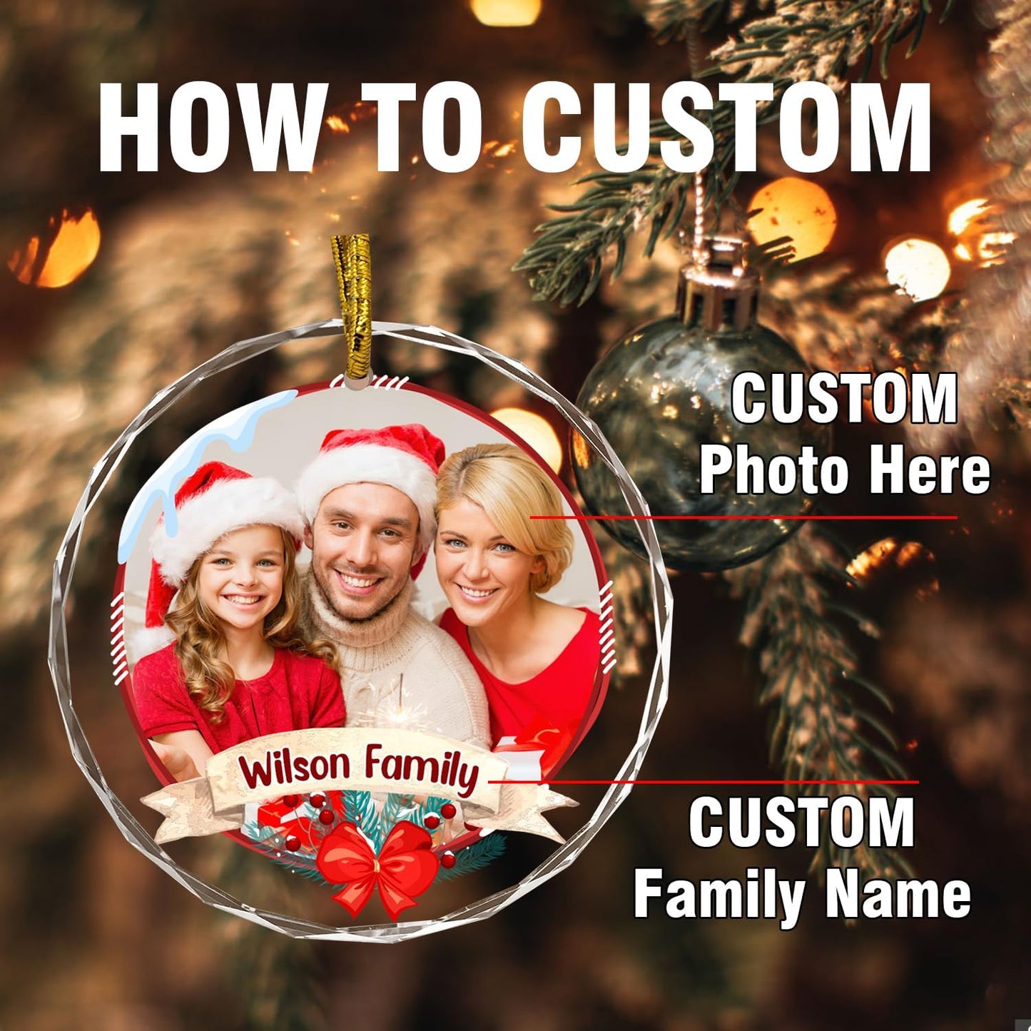 Christmas Hanging Decor, Personalized Crystal Photo Ornaments, Custom Ornaments for Family/Child, Decorative Hanging Pendant, Design Your Own Picture, Gifts for Mom/Dad