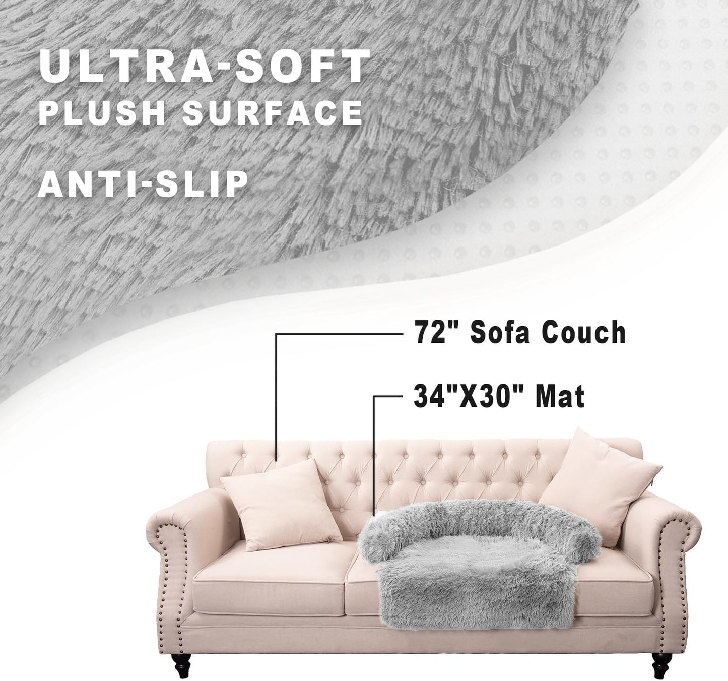 Calming Dogs/Cats Bed Mats, Dog Pad Washable Removable Couch Cover, Plush Long Fur Mat for Pets, Waterproof Lining, Perfect for Small, Medium and Large Dogs and Cats (Light Gray, 34"x30")