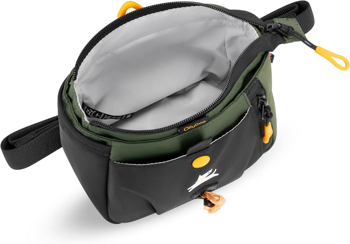 OllyDog Backcountry Day Bag | Hands-Free Dog Training Treat Pouch | Fanny/Hip Pack with Zipper Closure & Built-in Poop Bag Dispenser | Removable Waist Clip (Winter Moss)