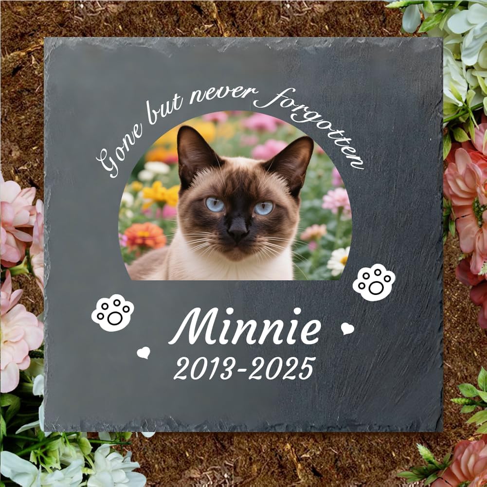 Custom Pet Memorial Stone - Personalized Cat Grave Marker with Name & Photo - Sympathy Gifts for Loss of Beloved Pet - Cemetery Decor - Rainbow Bridge Memorial for Cats (Style I)