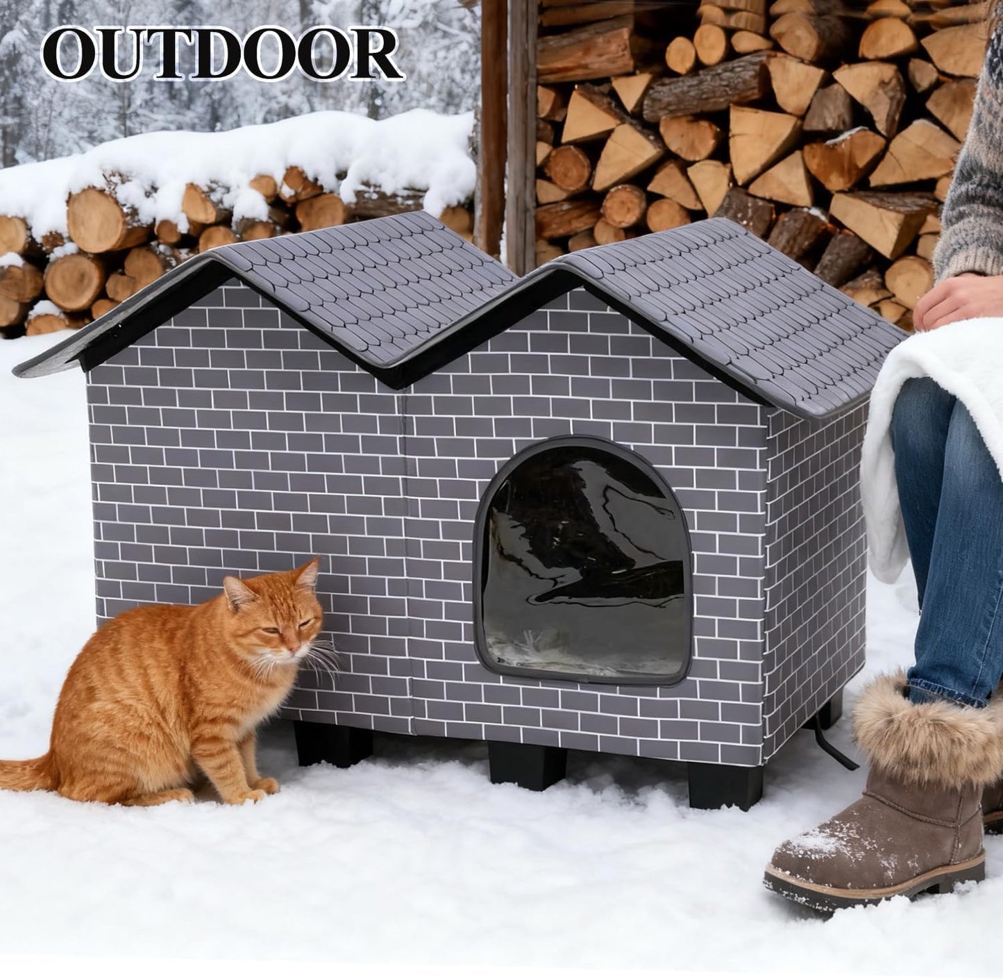Kilodor Heated Outdoor Cat House, Insulated Elevated Cat House Weatherproof for Outside, Cat Shelter with Heated Pad for Outdoor/Indoor Cat in Winter Grey (Grey, Large)