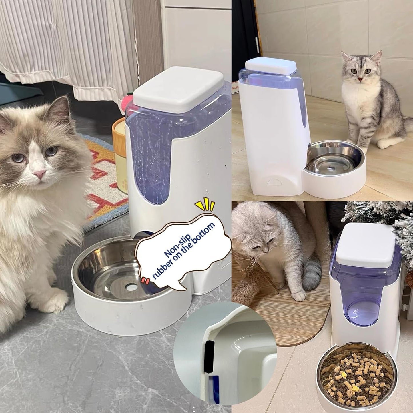 Hamiledyi Pets Automatic Gravity Feeder Dogs 2.8L Food & 4L Water Dispenser Set with Stainless Steel Bowl for Medium Big Dog Cat (White)