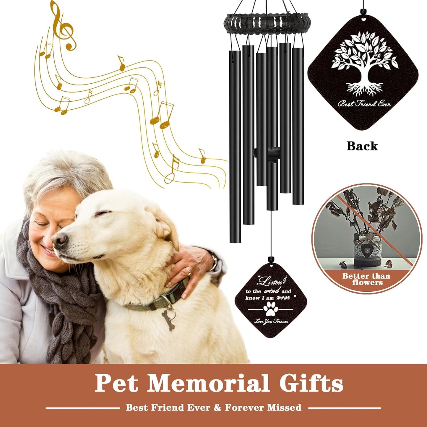 Pet Memorial Gifts for Dogs, 28" Pet Memorial Wind Chime, Dog Memorial Gifts for Loss of Dog, Pet Loss Dog Bereavement Sympathy Gift
