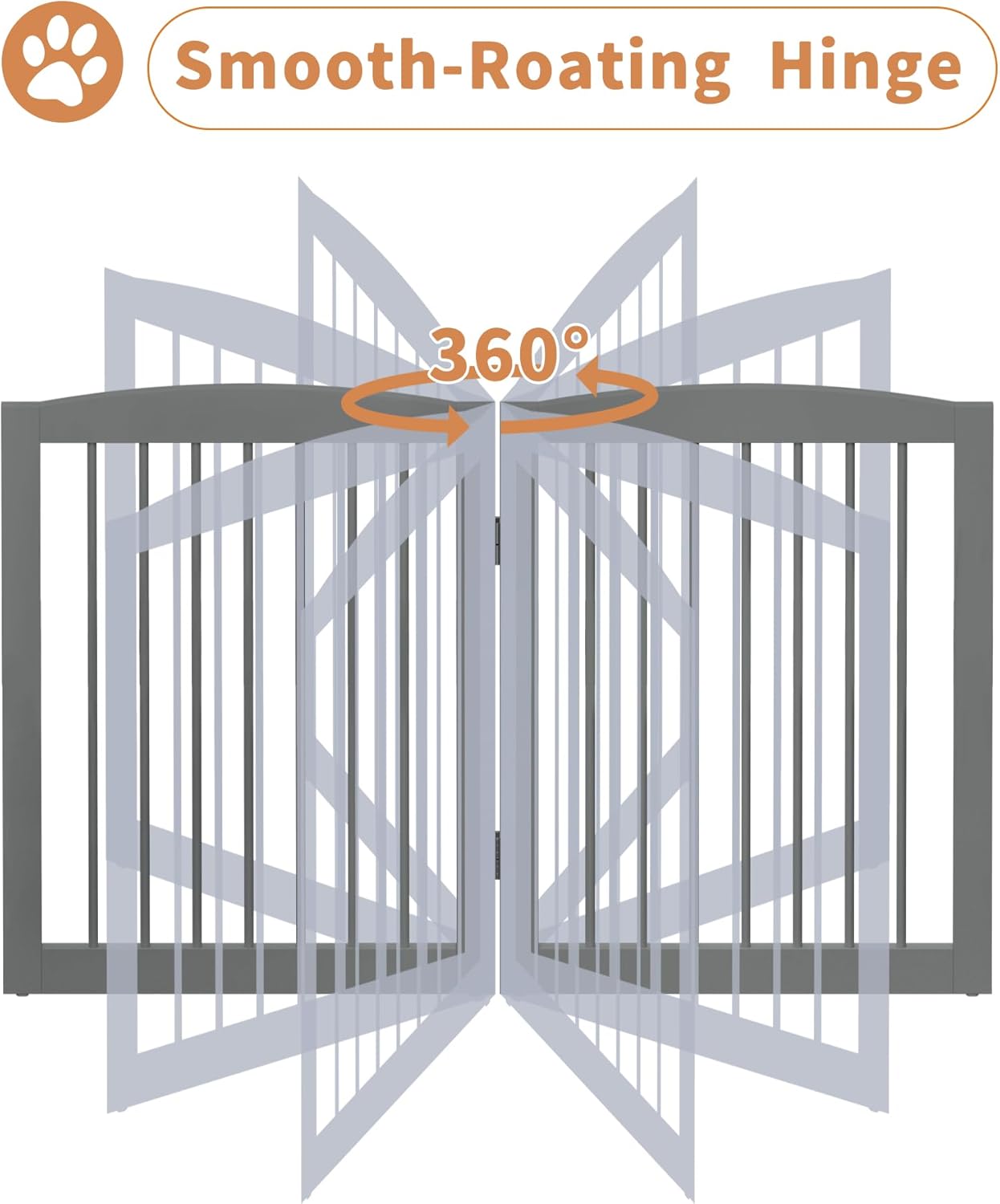 Freestanding Dog Gates with Door Walk Through, Pet Gate for Stairs, 80 inch Wide Gates Indoor, Dog Fences Indoor, Support Feet Included, 4 Panels, 32" Tall, Grey