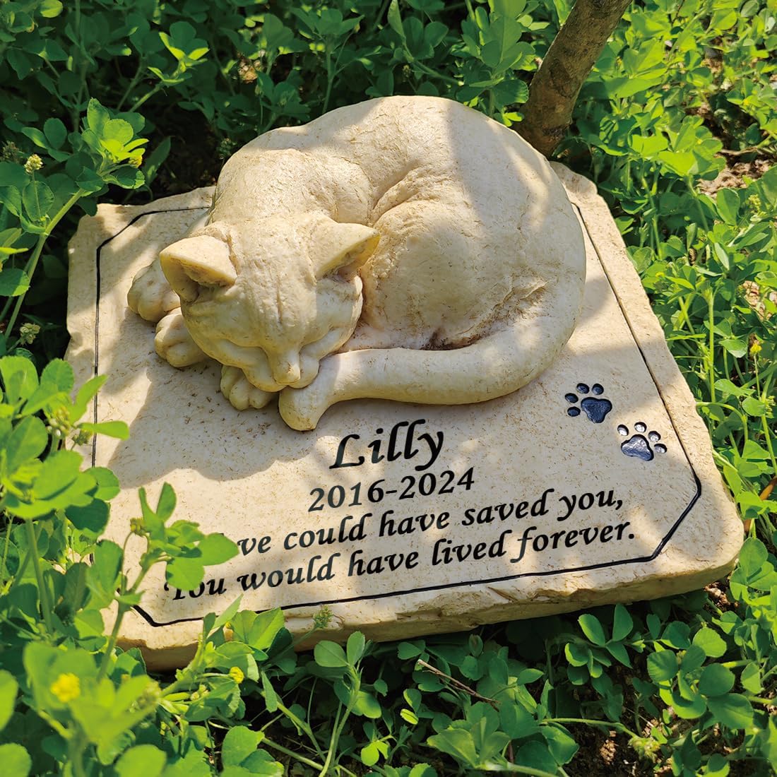 Personalized Cat Memorial Stones Cat Memorial Statue Cat Headstone for Grave Cat Tombstones Pet Loss of Cat Sympathy Gift Home Yard Garden Decor, 8”L x 6.5”W x 3.5”H (Personalized Cat B)