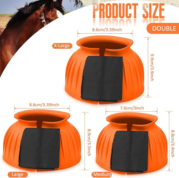 Abbylike Horse Bell Boots Protect Against Hoof Impact Trauma Rubber Bell Boots Horse Care for Turnout No Rub Design Comfort Quick Wrap Hook and Loop