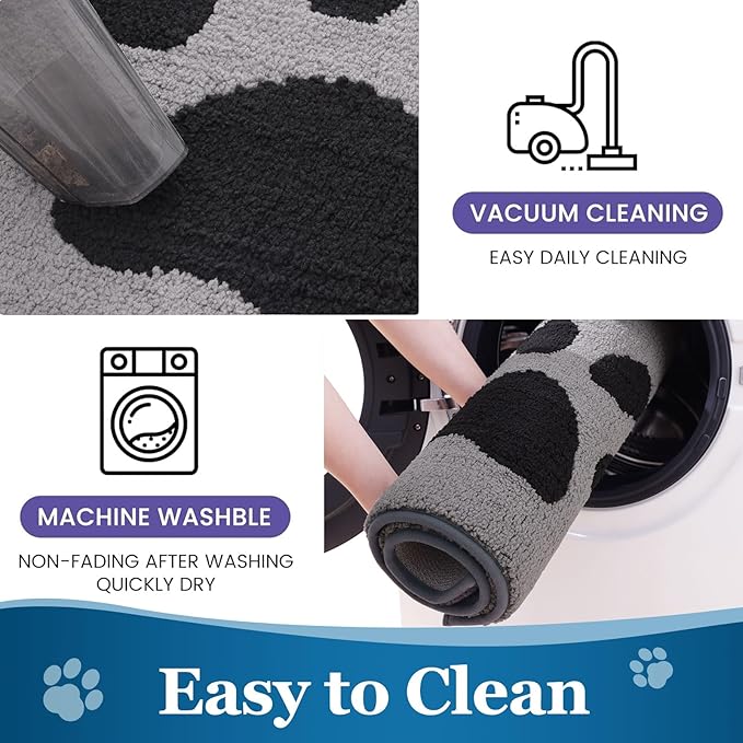 Buganda Dog Door Mat for Muddy Paws, Absorbent Dirt Trapper Washable Indoor Doormats, Non Slip Low-Profile Mud Mat for Dogs, Front Entrance Doormat for Inside Floor (47x24 Inches, Grey)