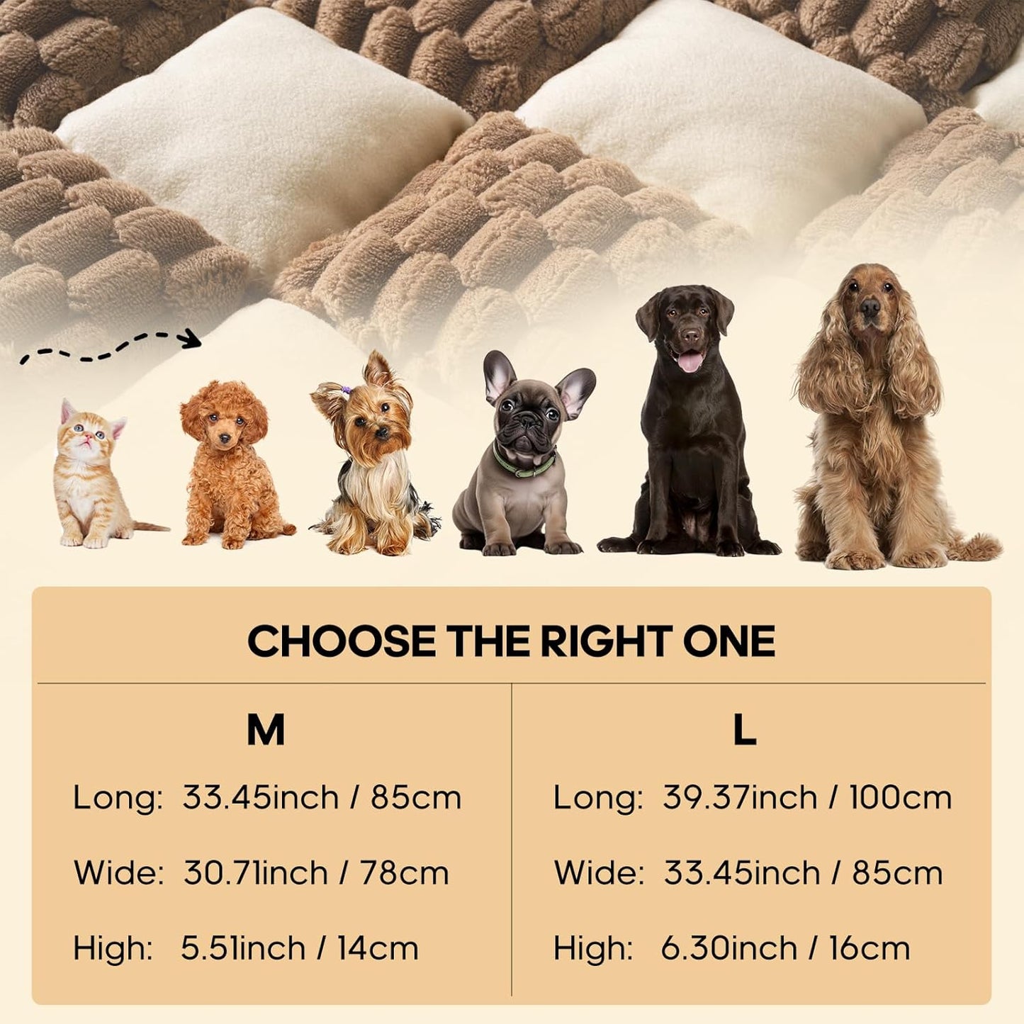 Dog Couch Bed, Thick Flannel Dog Couch Cover Protector, Washable Pet Couch Covers for Sofa, Non-Slip Couch Covers for Dogs, Pet Bed Mat for Couch (Brown, L-39.37 x 33.45 inch)