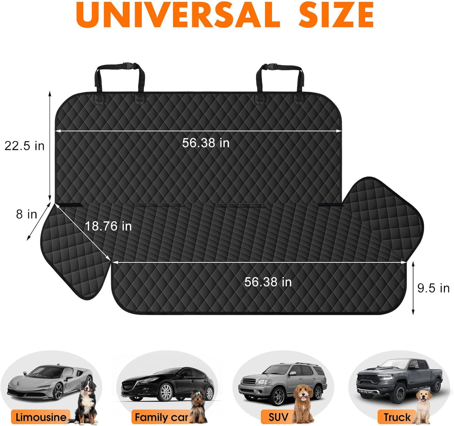 Backseat Cover for Dogs, Waterproof and Non-Slip Pet Bench Seat Covers, Car Seat Protector for Back Seat, Universal Size Rear Car Seat Cover Fits Cars, Trucks and SUVs, L-Black
