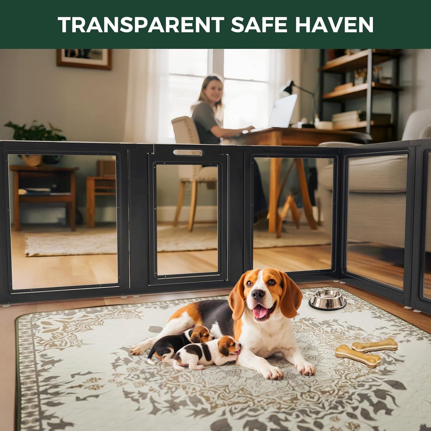 FXW AuraSpace Acrylic Indoor Dog Playpen for Medium Dogs, 35 Inch, 6 Panels, Black