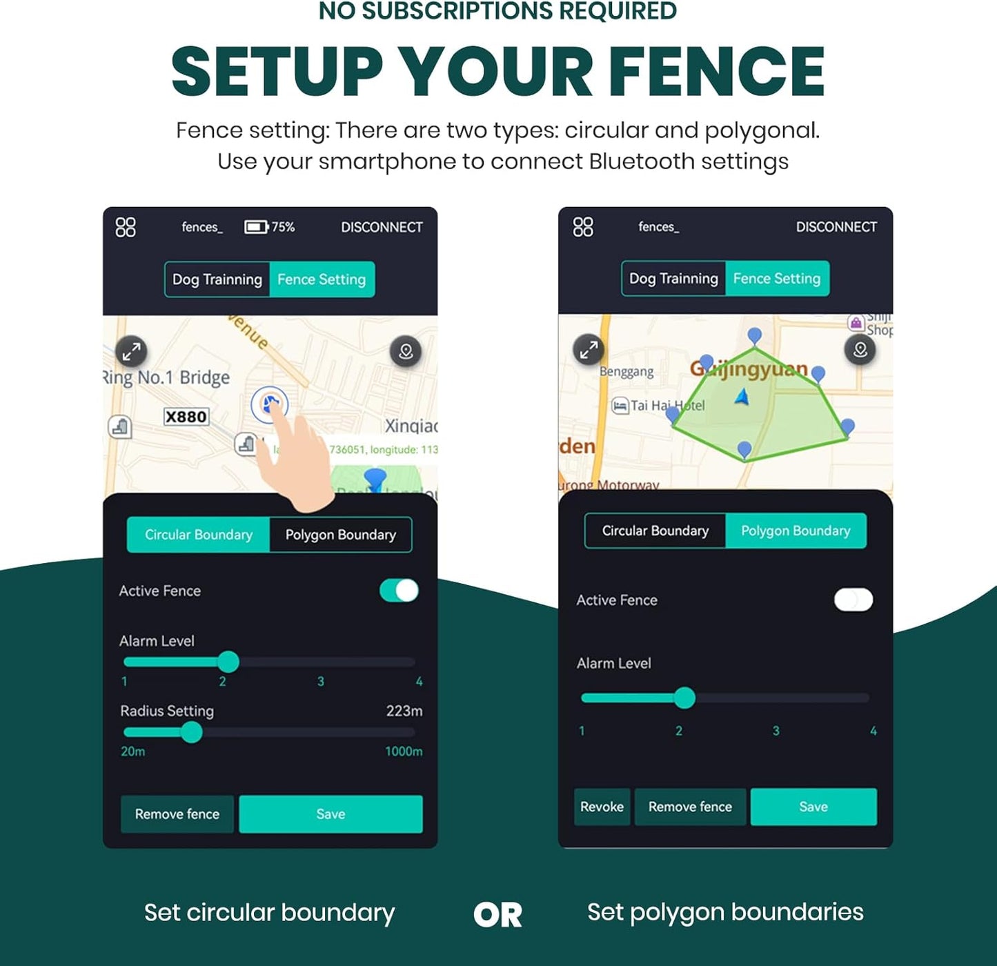GPS Dog Collar with Wireless Electronic Boundary & Training – No Subscription Needed,Smart Waterproof trainable Fence, App-Controlled Safe Zone, Outdoor Fence for Pets System