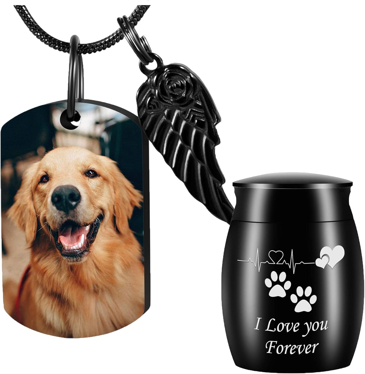 Farfume Personalized Pet Urn Necklace for Dog Cat Ashes Cremation Pet Memorial Customized Photo Text Engraving Pendant Keepsake Funeral Jewelry
