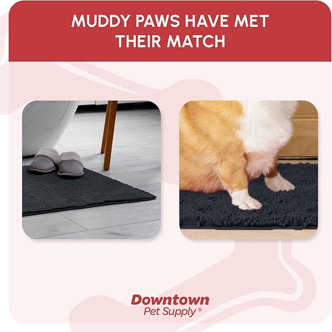 My Doggy Place Microfiber Dog Mat for Muddy Paws, 18" x 24" Charcoal - Absorbent and Quick-Drying Dog Paw Cleaning Mat, Washer and Dryer Safe - Non-Slip Rubber Backed Dog Floor Mat, Small