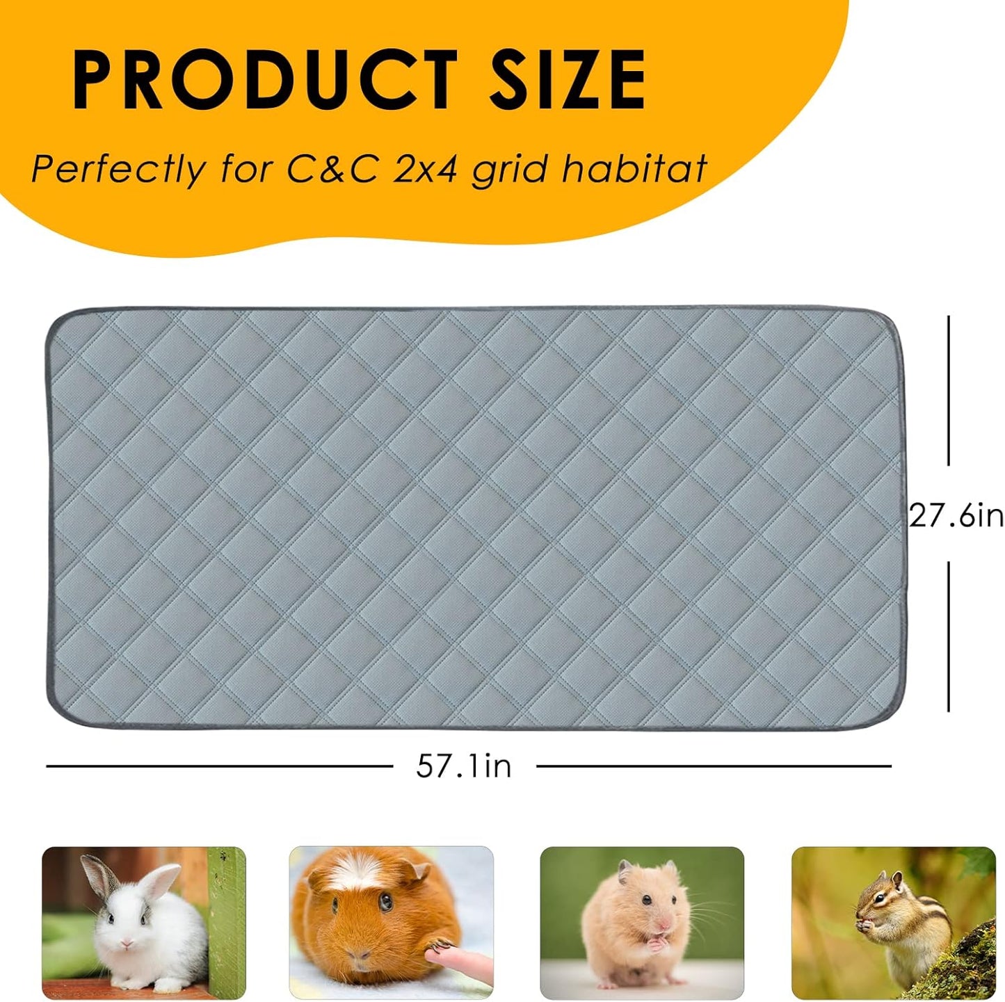2 Pack Guinea Pig Cage Liners for C&C 2x4 Habitat Washable Guinea Pig Bedding Super Absorbent | Waterproof | Non Slip| Reusable Guinea Pig Pee Pads for Small Animals Cages - 57.1" x 27.6"