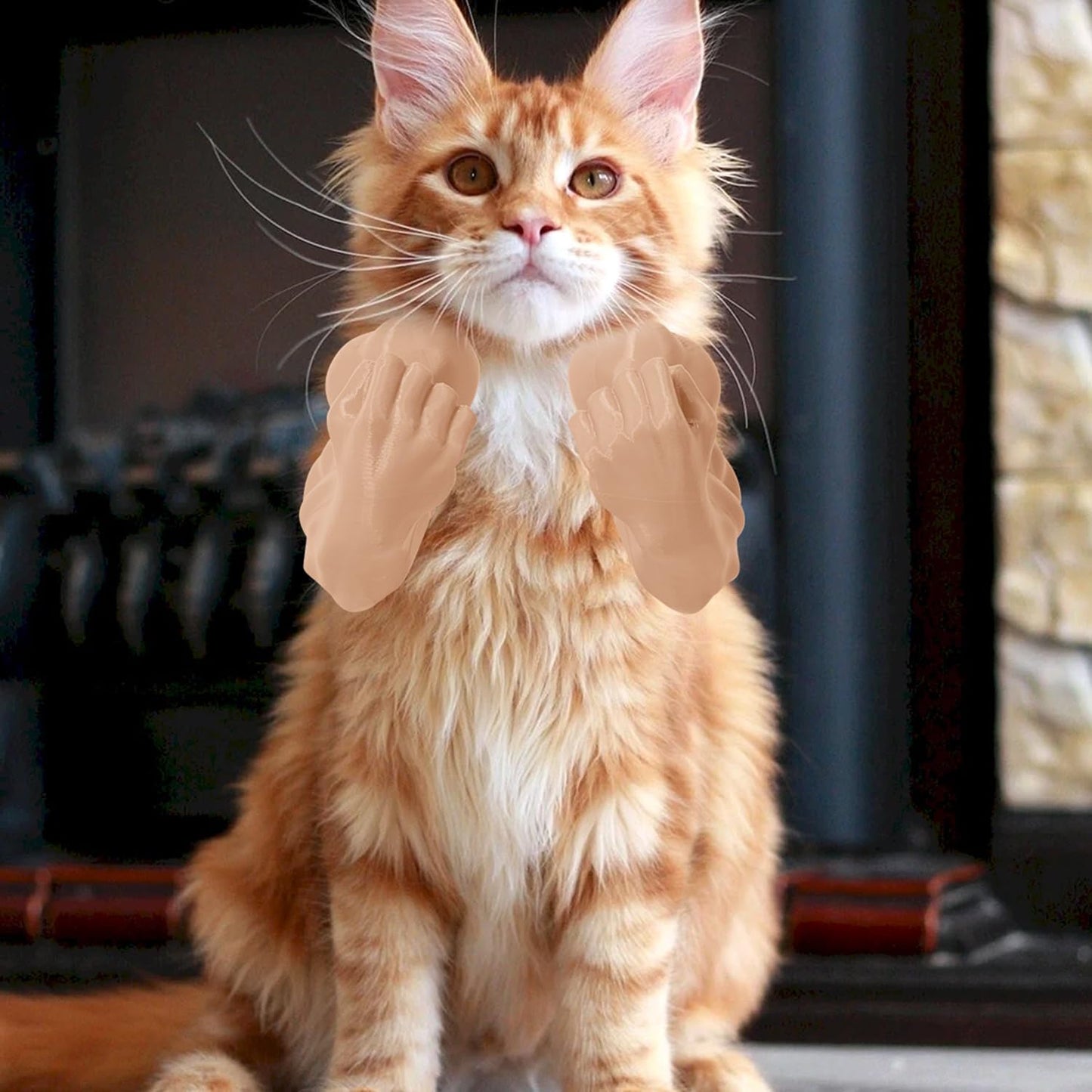 Creative Cat Muscle Arms,3D Printed Cat's Neck Arm with Muscle,Funny Pet Props Hanging Arm for Kitten Birthday Party Supplies,Funny Halloween Costume Prop Adjustable Lightweight Design (Beige)