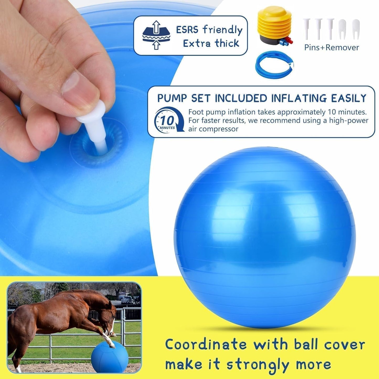 Herding Ball for Dogs and Horses - 25" Jolly Ball for Dogs, Agility Training Equipment, Herding for Australian/German Shepherd, Improved Bite-Resistant, Reinforced Sewing Dog Toys - Blue Large