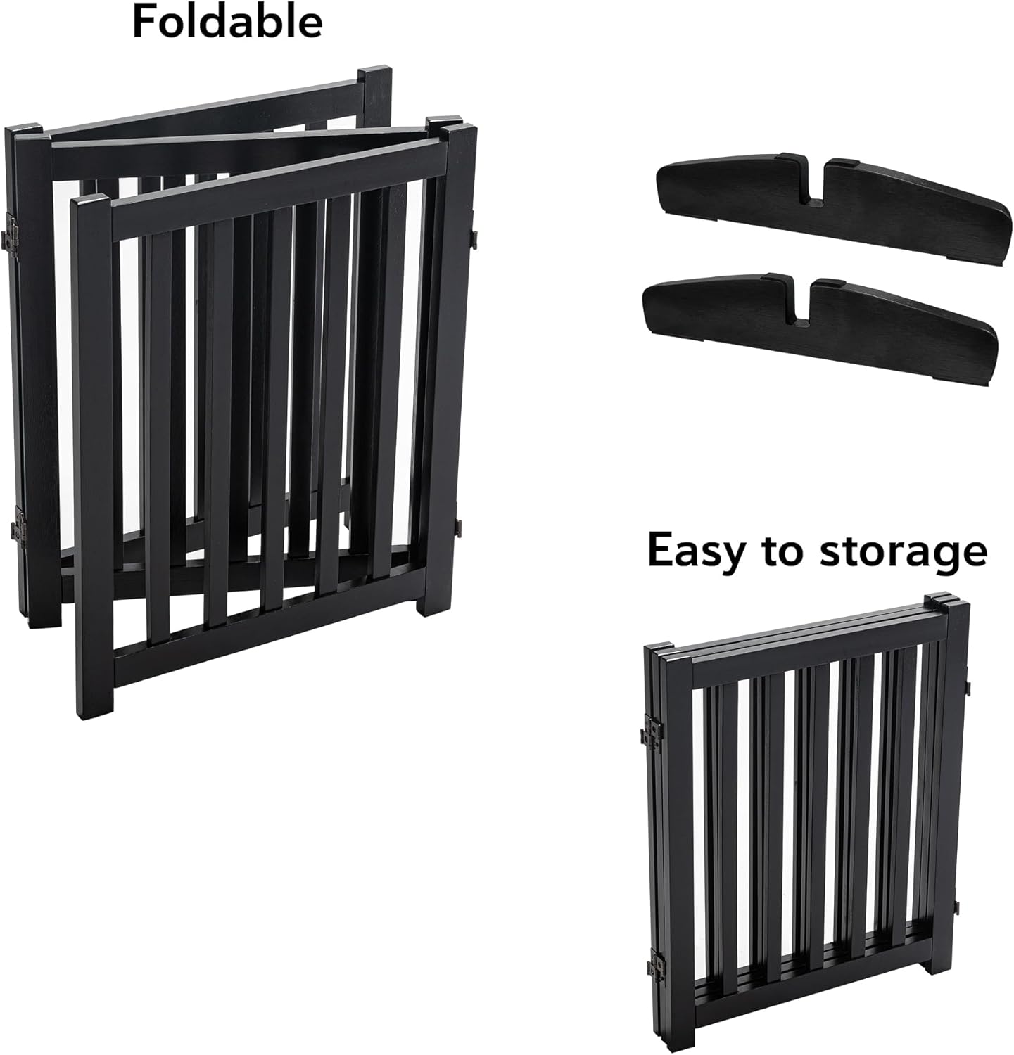 LZRS Solid Hardwood Freestanding Pet Gate,Wooden Dog Gates Indoor for Doorways,Nature Wood Dog Gates for The House,Stairs,Safety Fence,Black,30" Height-3 Panels