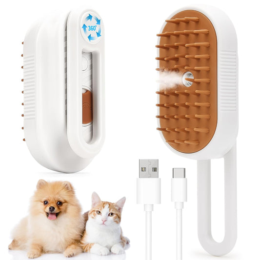 Cat Steam Brush for Shedding, 4-in-1 Rechargeable Steam Pet Brush for Cats & Dogs, Anti-Static, Gentle Fur Removal & Combing, Ideal for Short & Long Hair Pets, Easy to Use