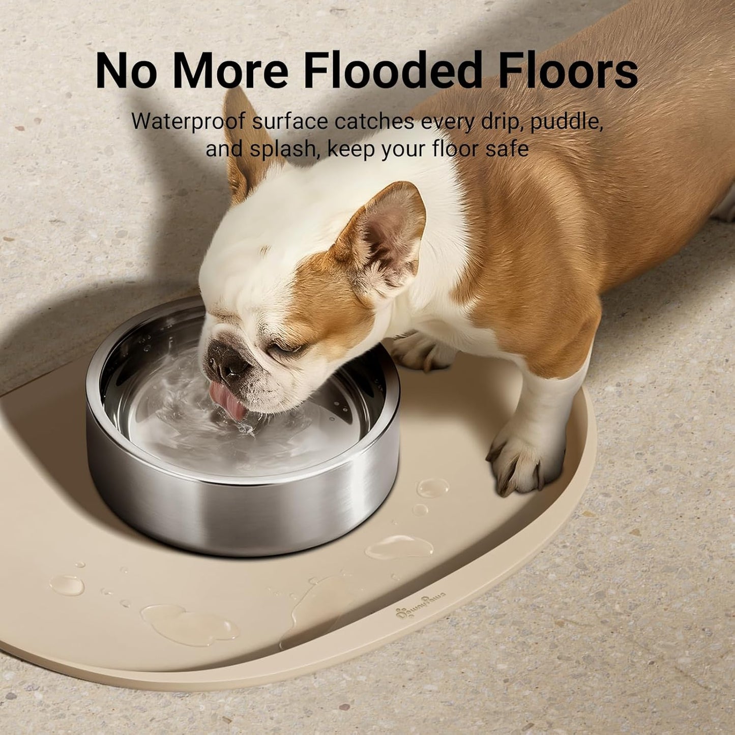 DownyPaws Dog Food Mats for Floors Waterproof, BPA Free Silicone Dog Bowl Mat, Non-Slip Pet Feeding Mat with High Raised Edge, Cat Placemat for Messy Drinkers, 24"×17", Almond