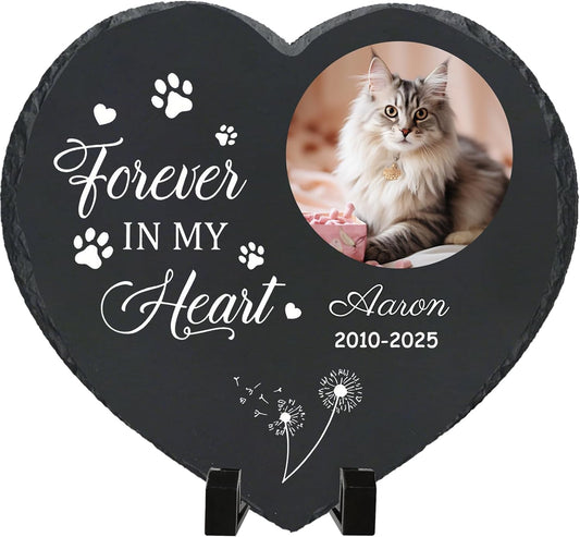 Personalized Pet Memorial Stone - Heart-Shaped Custom Cat Grave Marker with Engraved Name & Photo - Pest Grave Stone for Remembrance Dog/Cat Passing Away Sympathy Gifts (Style B)