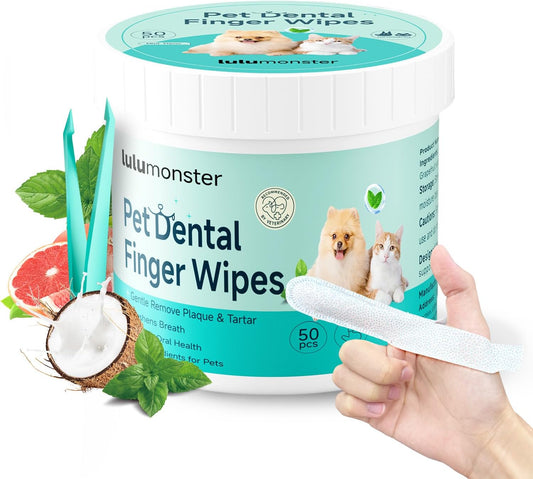 Pet Dental Finger Wipes for Dogs & Cats, Dog Teeth Cleaning Wipes Tooth Brushing Kit by Remove Plaque and Tartar & Freshens Breath Buildup No-Rinse Dog Finger Toothbrush Mint Flavor