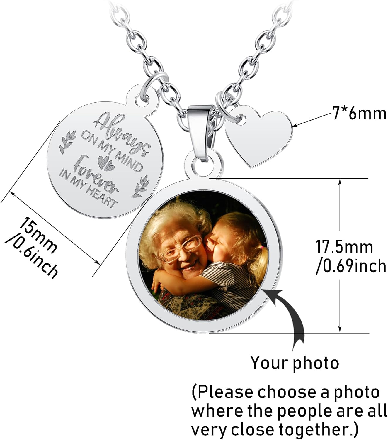 CharmSStory Personalized Photo Necklaces Custom Engraved Name Necklace Memory Keepsake Picture Necklace Pendant Customized Gifts for Women Men