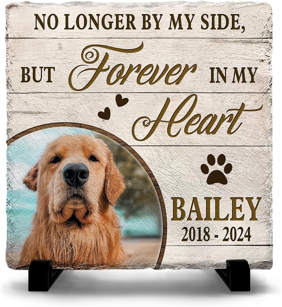 Personalized Pet Memorial Stones for Dogs - Dog Loss Rock with Paw Prints - Sentimental Gifts for Dog Owner and Pet Lover - Square Stone to Keep Dog Picture Frame