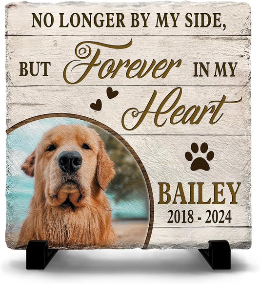 Personalized Pet Memorial Stones for Dogs - Dog Loss Rock with Paw Prints - Sentimental Gifts for Dog Owner and Pet Lover - Square Stone to Keep Dog Picture Frame