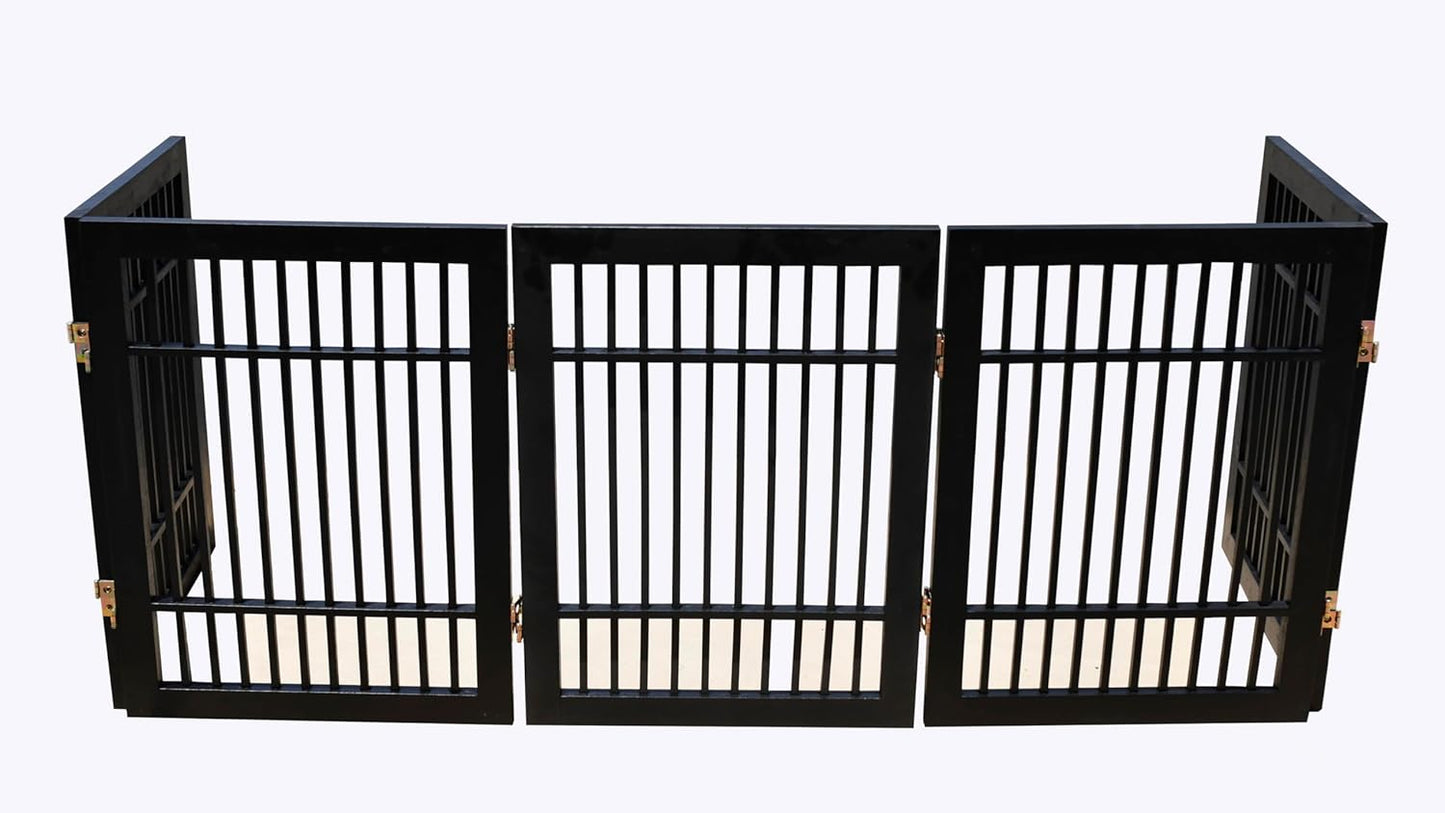 Pet Dog Gate Strong and Durable Freestanding Folding Acacia Hardwood Portable Wooden Fence Indoors or Outdoors by Urnporium (Black Pet Gate, 5 Panel 24" Tall)