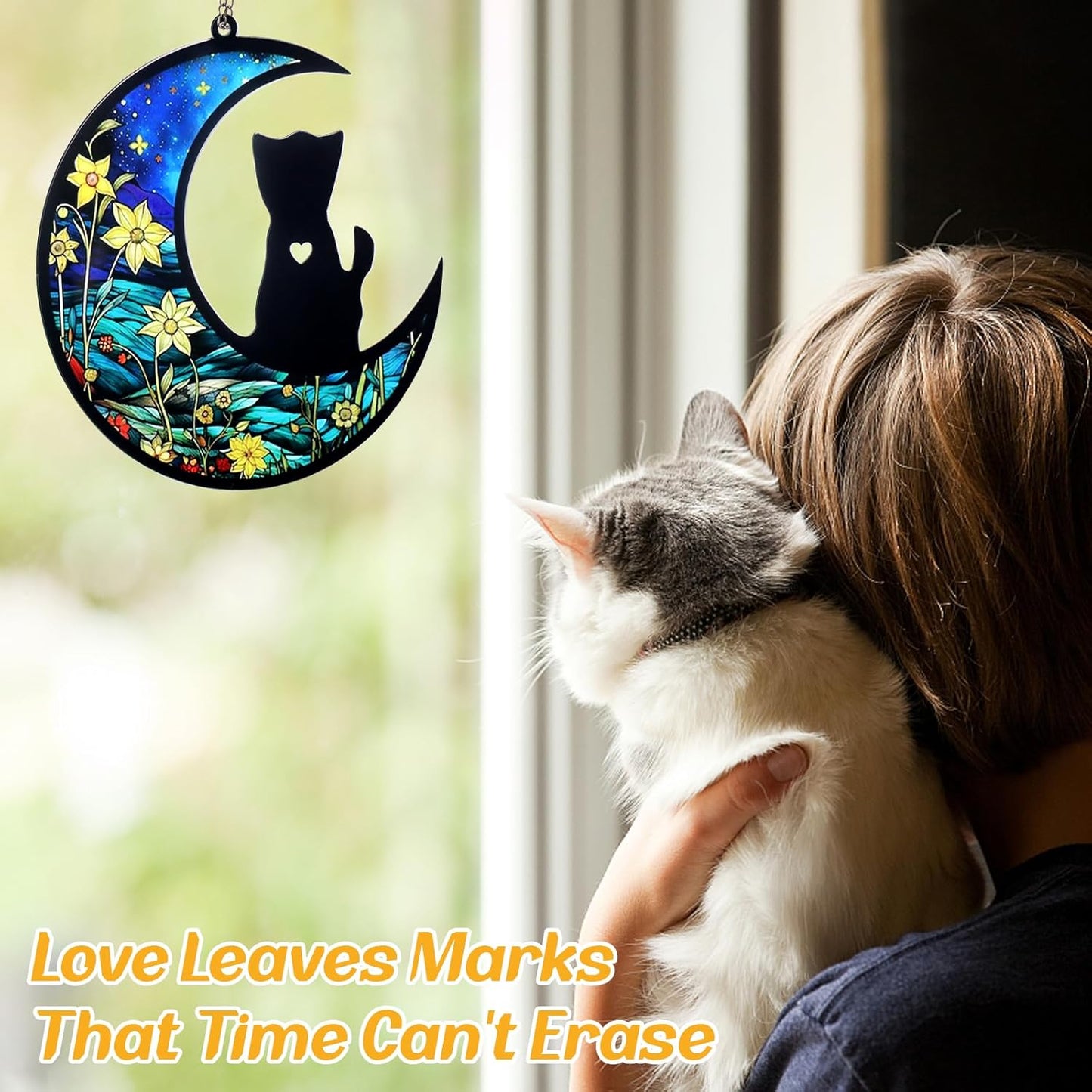 Pet Memorial Suncatcher, Loss of Cat & Dog Sympathy Gifts, Hanging Stained Acrylic Light Catcher, Cat & Dog Memorial Ornament for Pet Lovers, Star Pattern